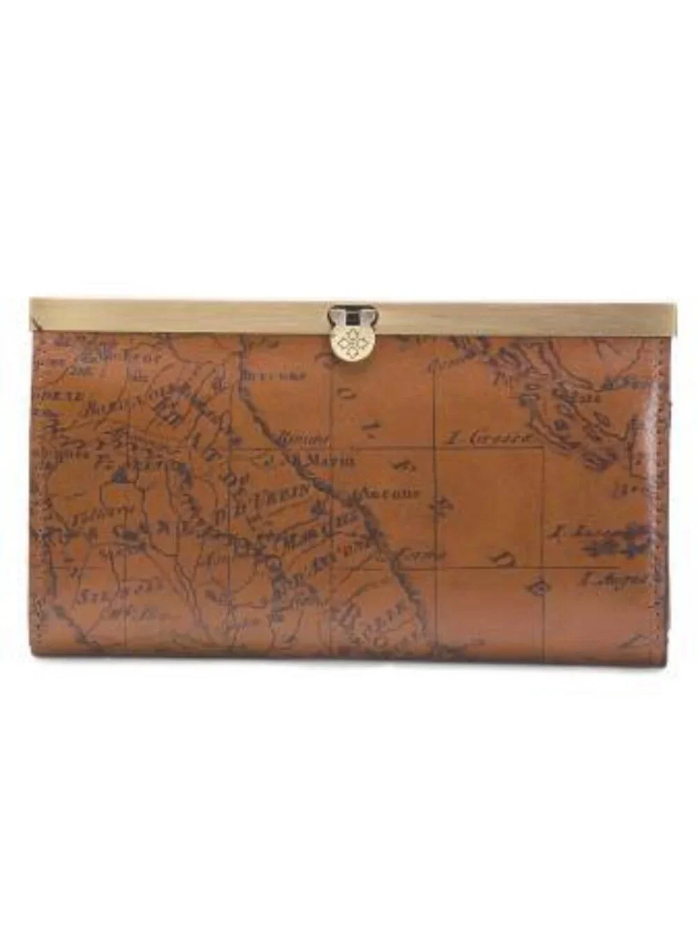 Patricia Nash Leather Cauchy Framed Wallet /w Map Print- Push Lock Closure-NWT